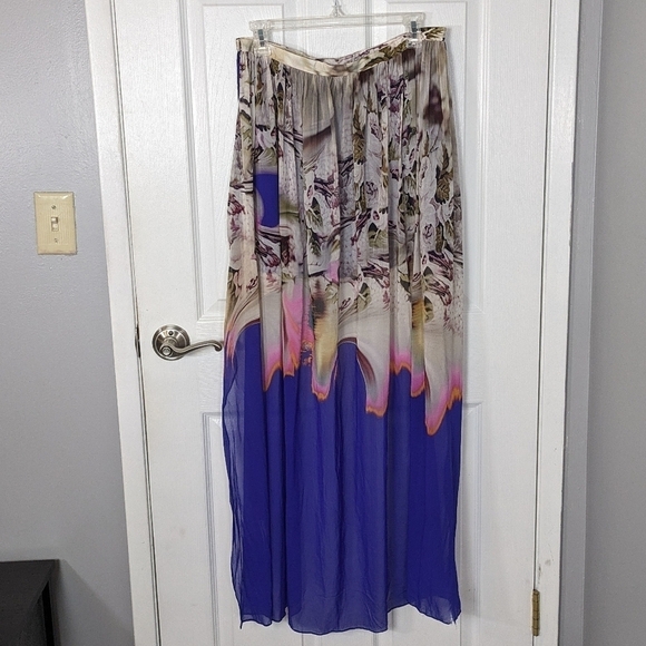 Vera Wang Rare 2012 Runway Silk Psychedelic Watercolor High-Low Skirt‎ Size 4 - Picture 4 of 11